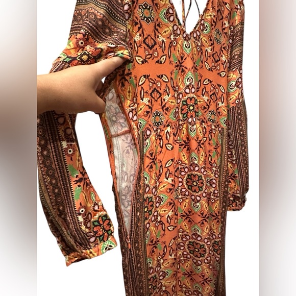 Farm Rio Anthropologie Clarabella Orange Floral Long Sleeve Maxi Dress M - Picture 9 of 12